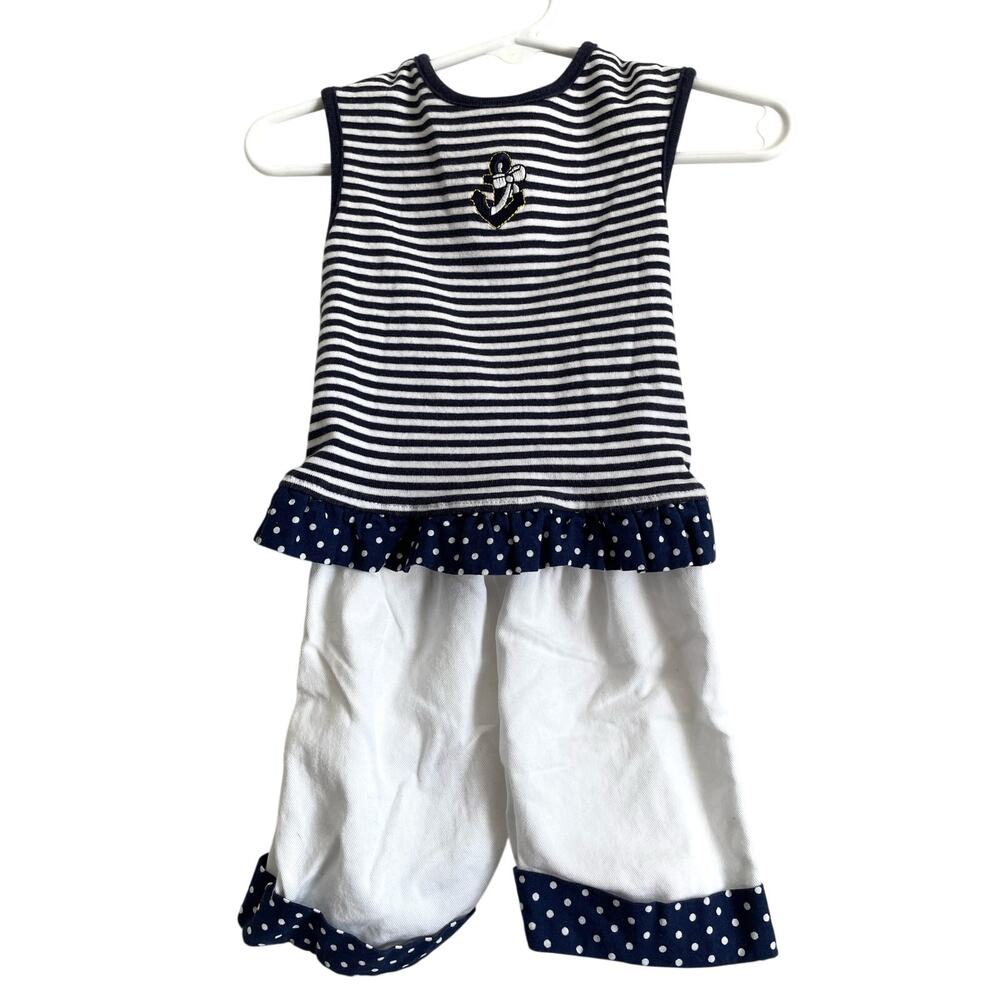 Austin & Ashley Sleeveless Top Pants Set Blue Stripe Cotton Ruffle Nautical 3-6